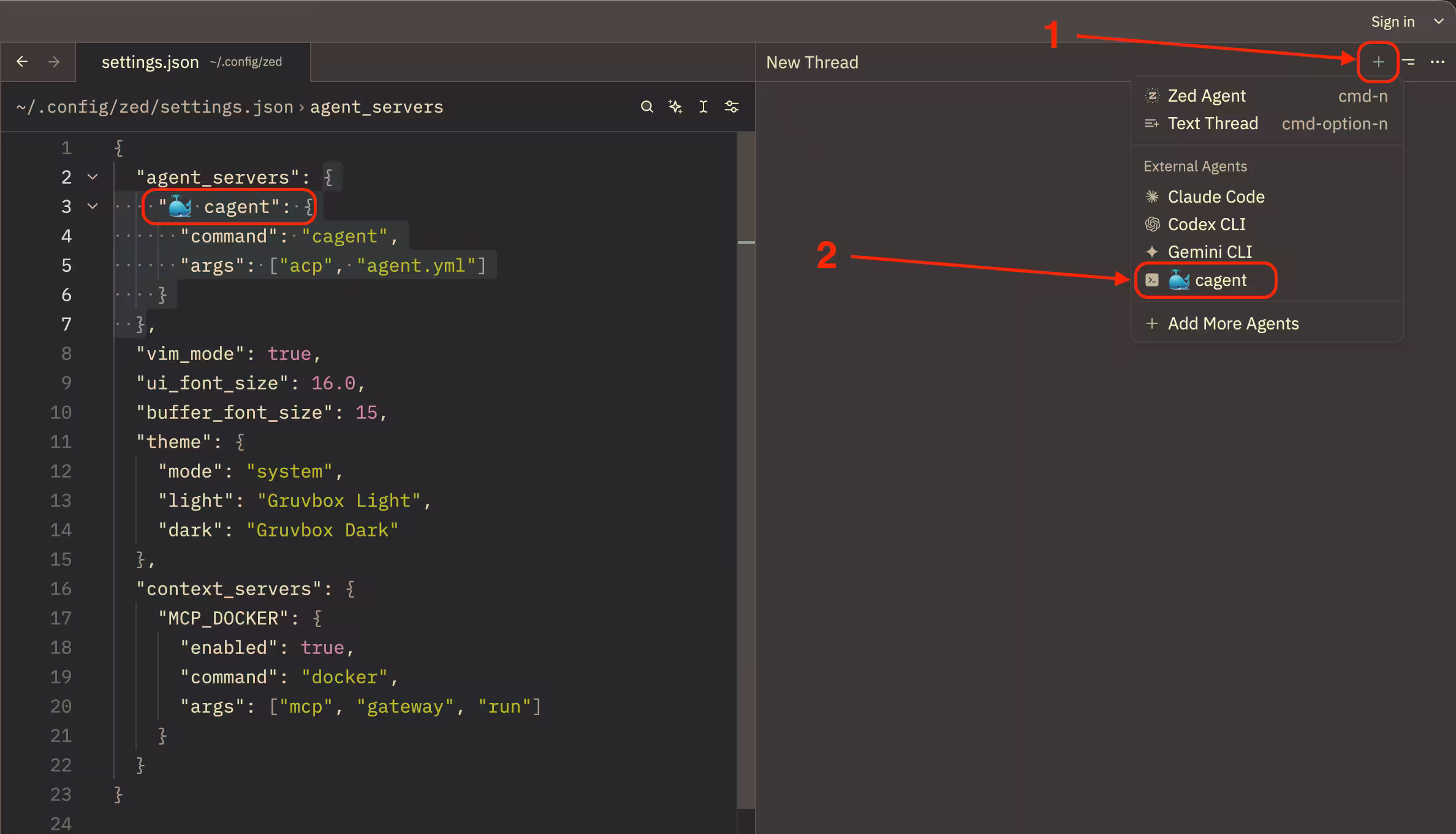 New external thread with Docker Agent in Zed