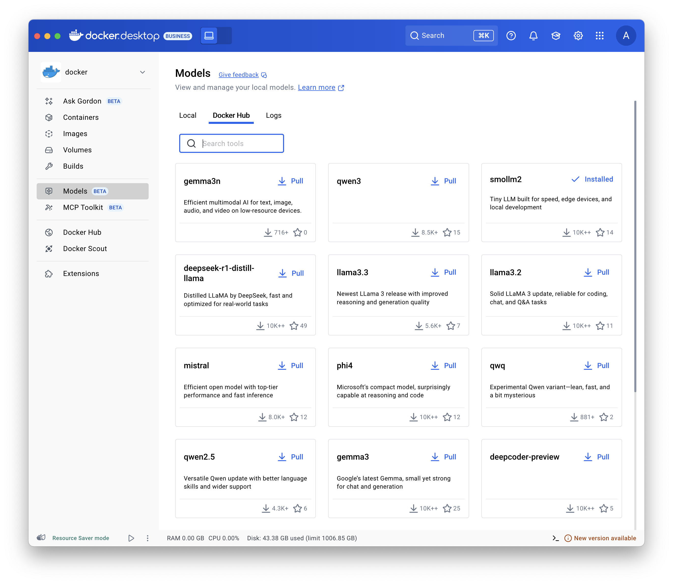 Screenshot showing the Docker Hub view.